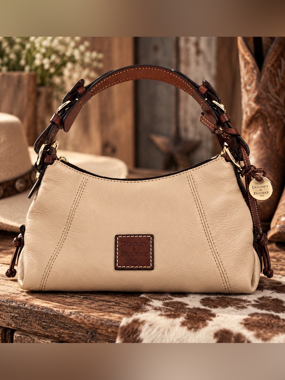 Dooney & Bourke Cream Shoulder Bag with Brown Trim